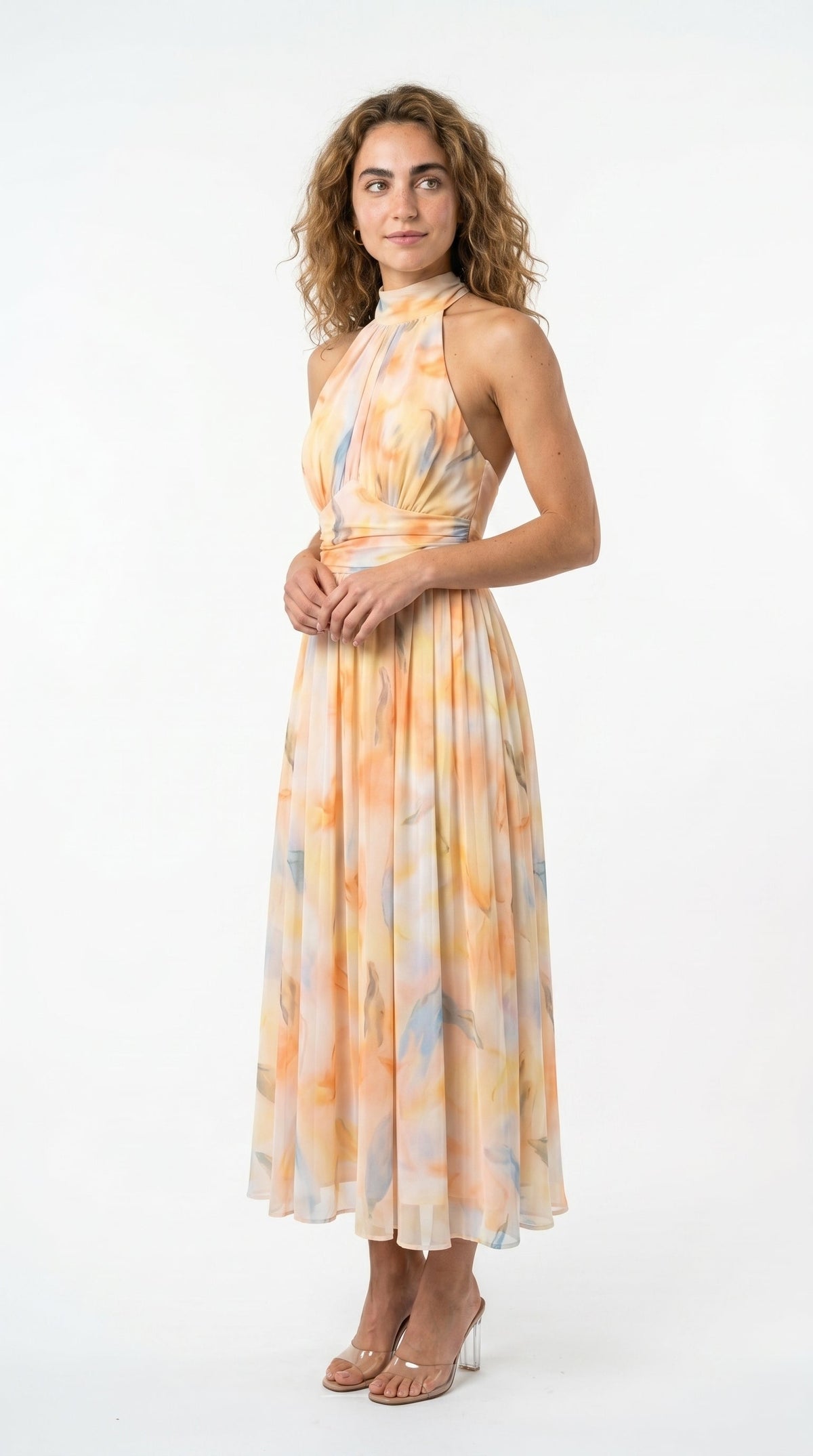 Aura | Vestido estampado con cuello Halter y cintura ajustable