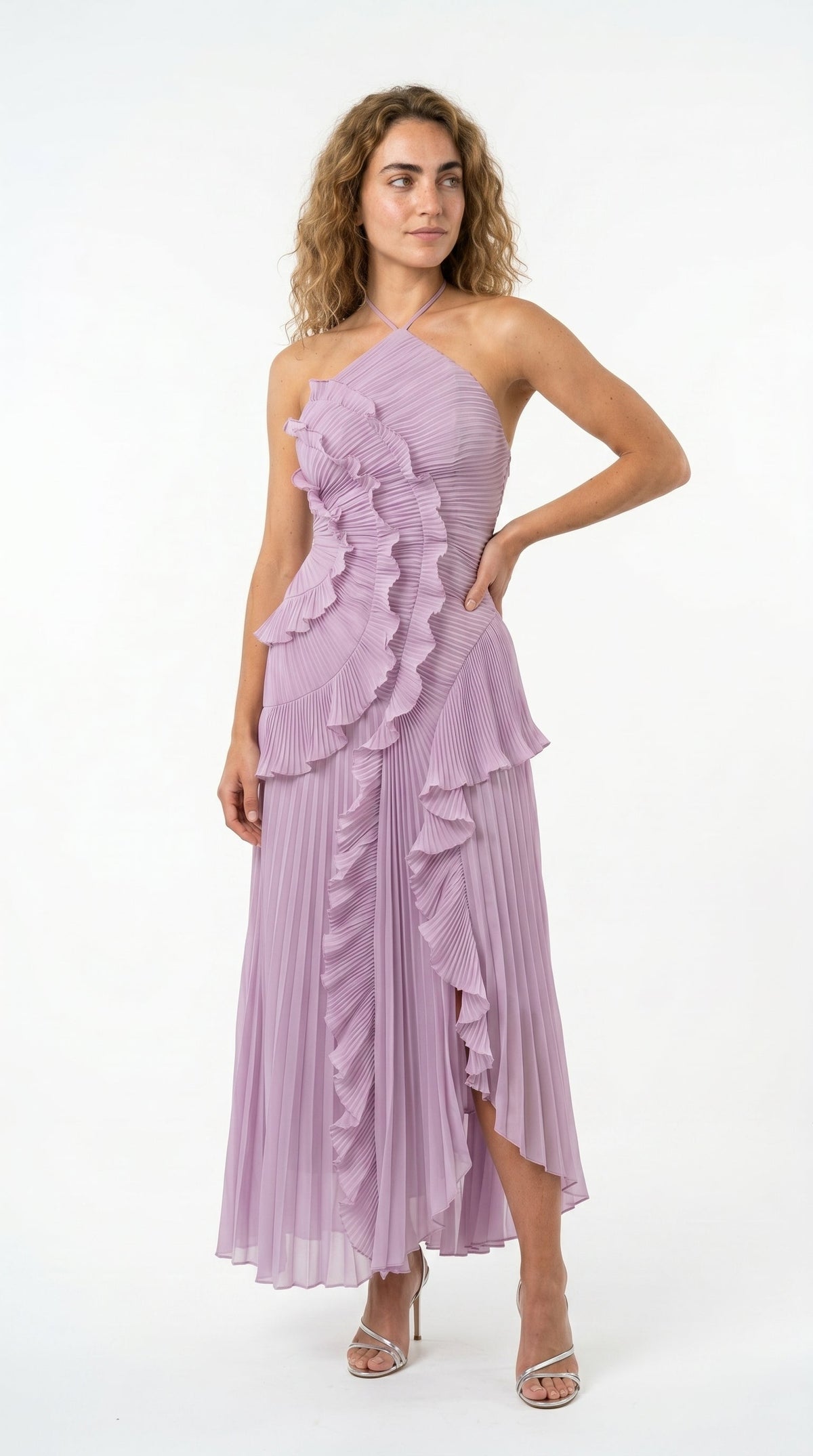 Ariadna | Vestido largo plisado con volantes