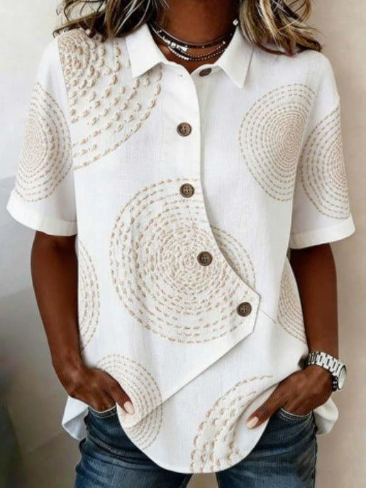 Victoria - Blusa Asimétrica de Algodón-Lino con Botones
