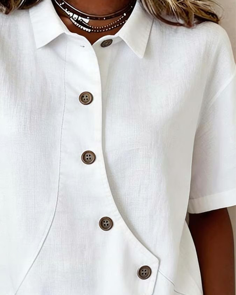 Victoria - Blusa Asimétrica de Algodón-Lino con Botones